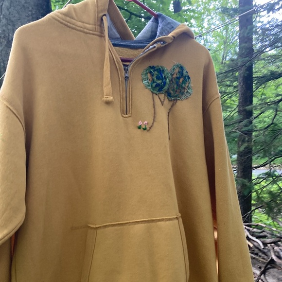 Upcycled Repurposed hooded sweatshirt with appliqué and embroidery - Picture 2 of 16